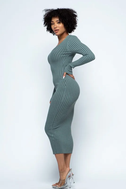 Off Shoulder Ribbed Bodycon Dress