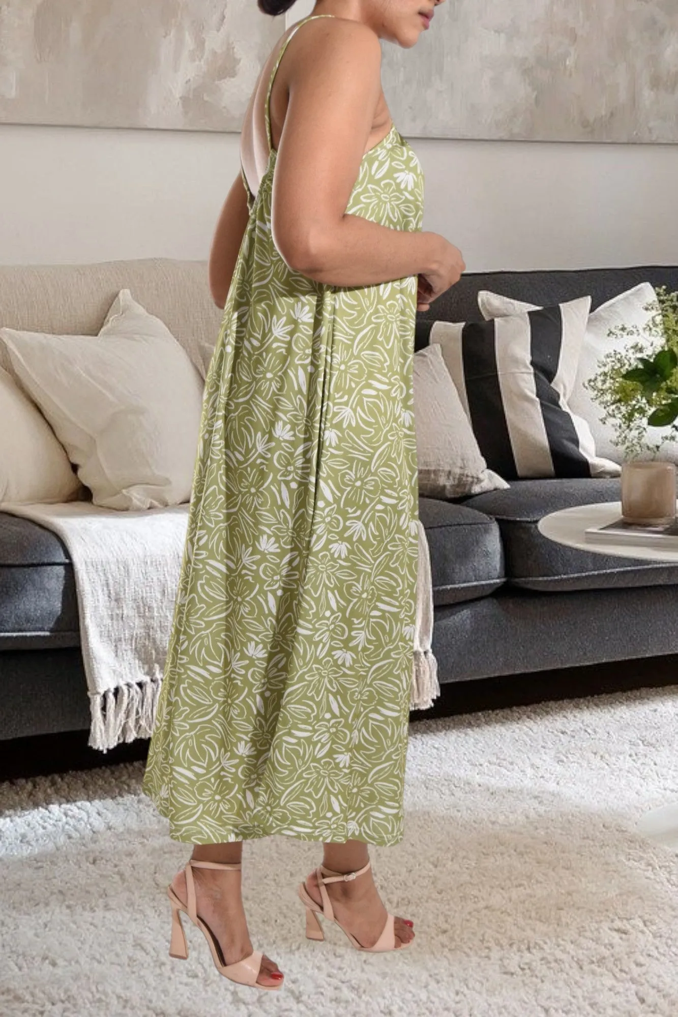 Olive Floral Strappy Maxi Dress