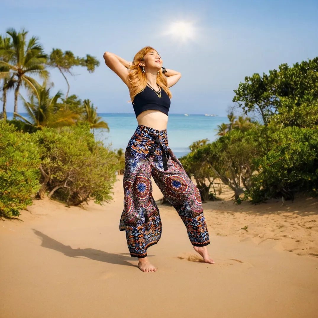 Orange and Blue Paisley Mandala Palazzo Wrap Pants