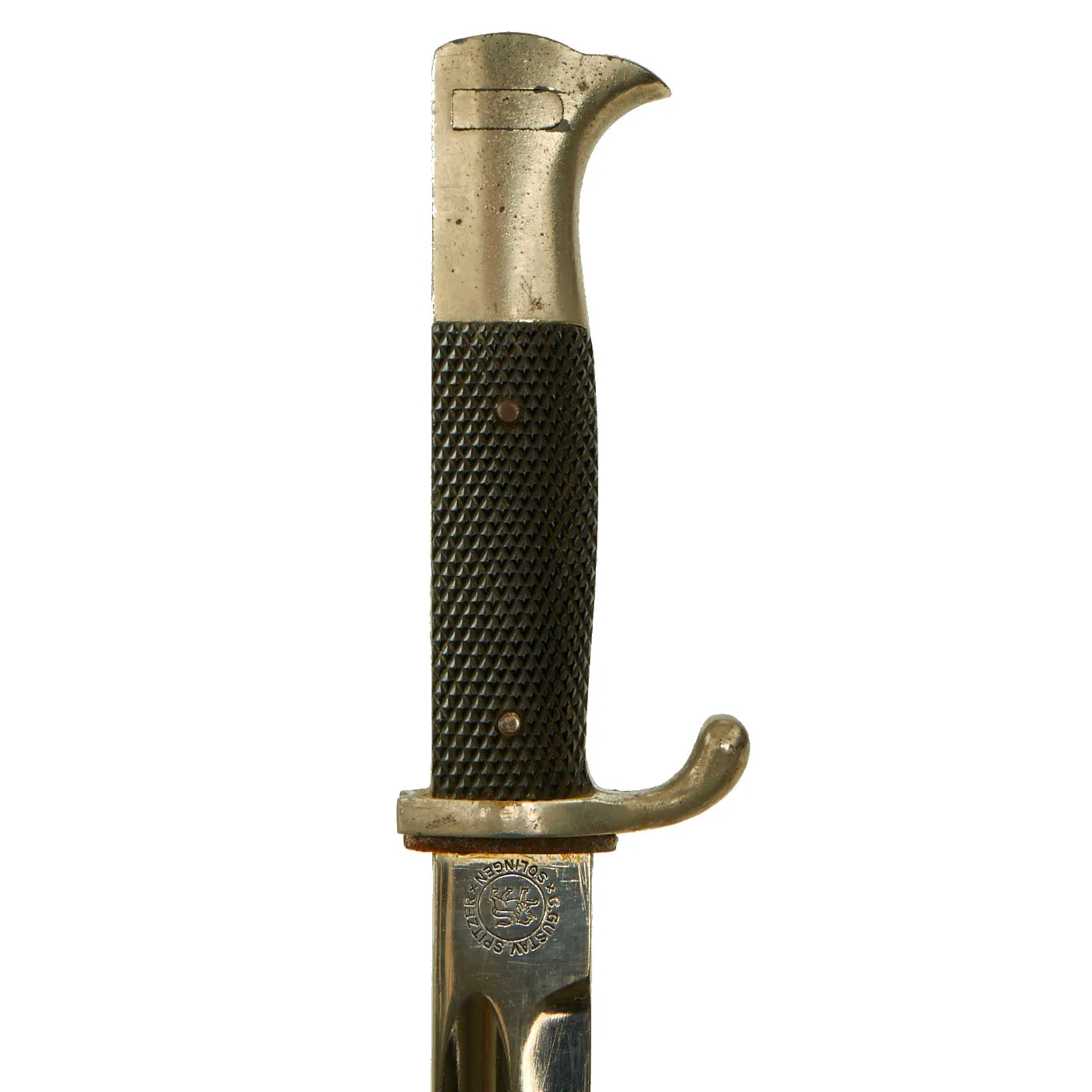 Original German WWII Long 98k Dress Bayonet by C. Gustav Spitzer with Period Applied Postschutz Emblem & Scabbard