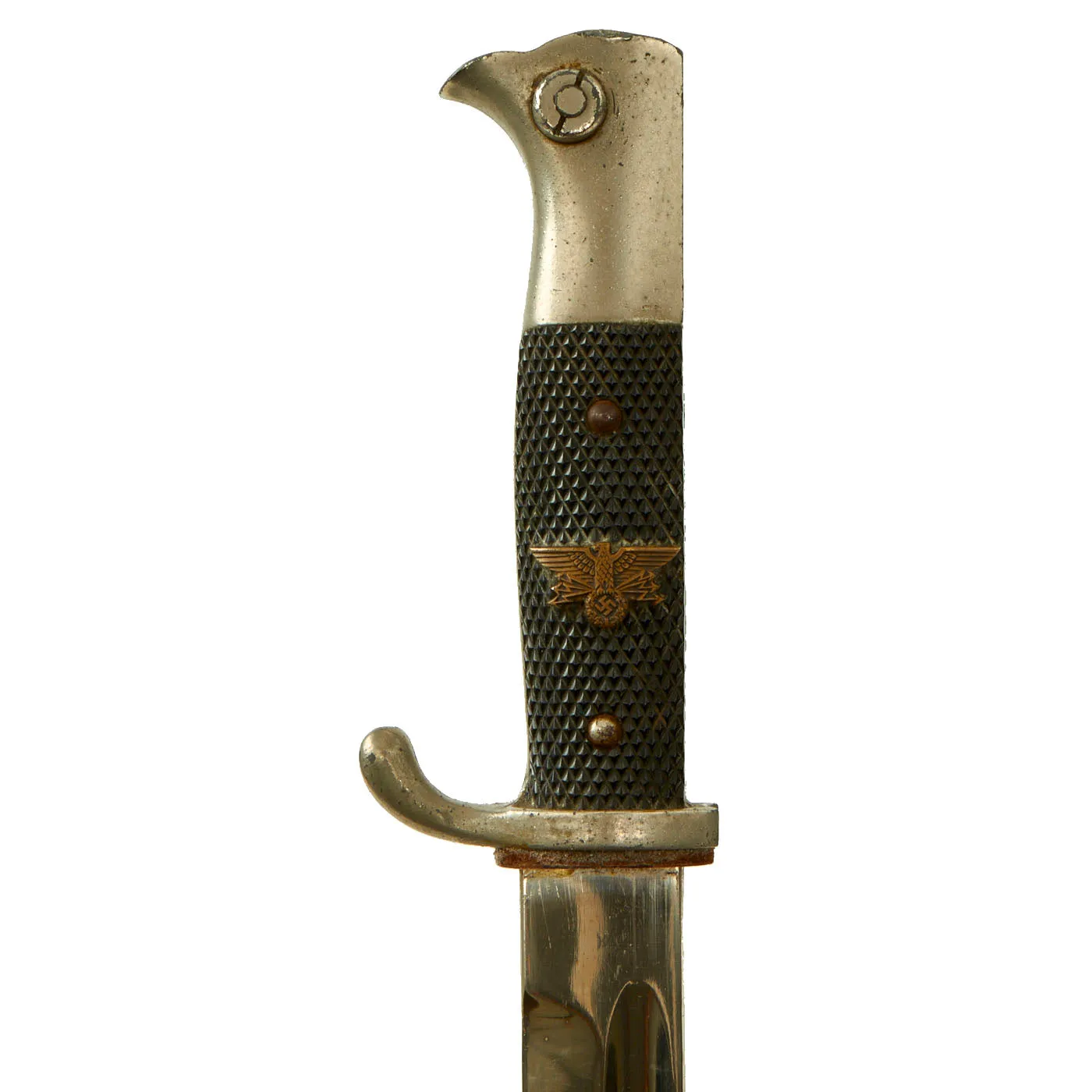 Original German WWII Long 98k Dress Bayonet by C. Gustav Spitzer with Period Applied Postschutz Emblem & Scabbard