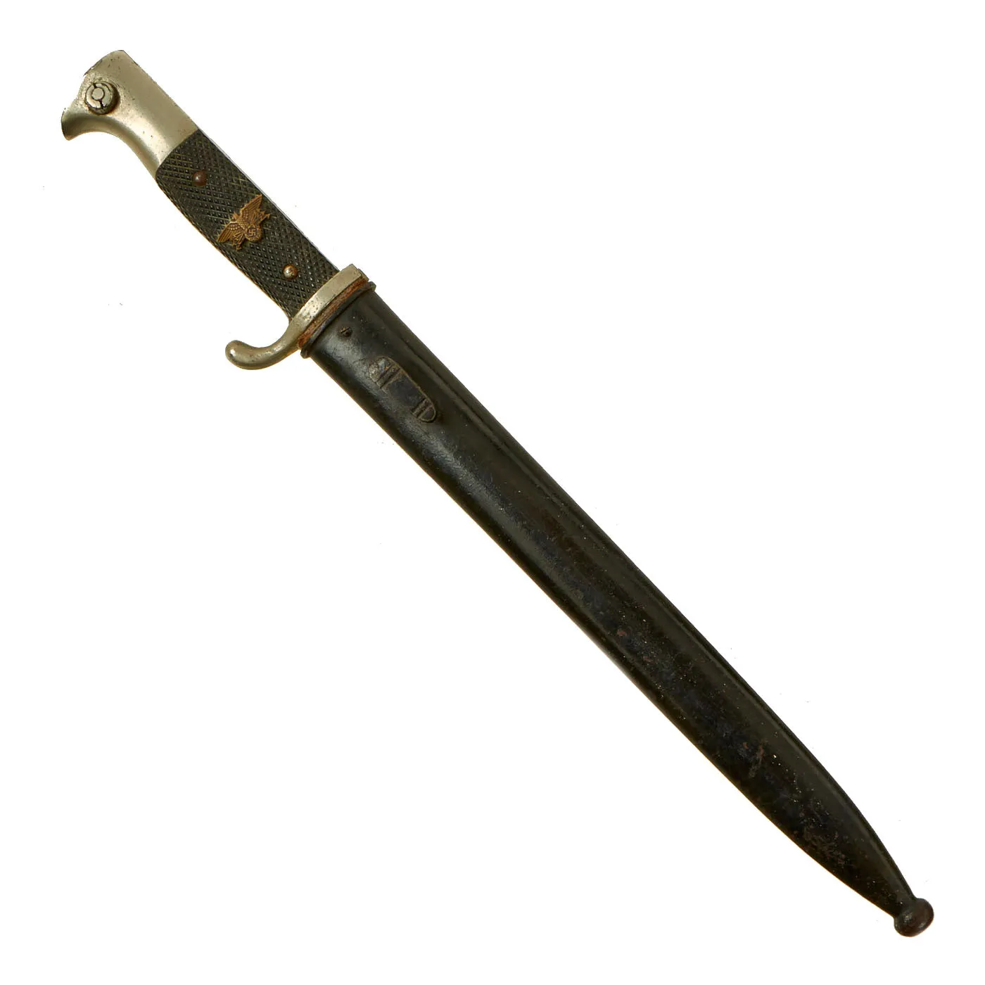 Original German WWII Long 98k Dress Bayonet by C. Gustav Spitzer with Period Applied Postschutz Emblem & Scabbard