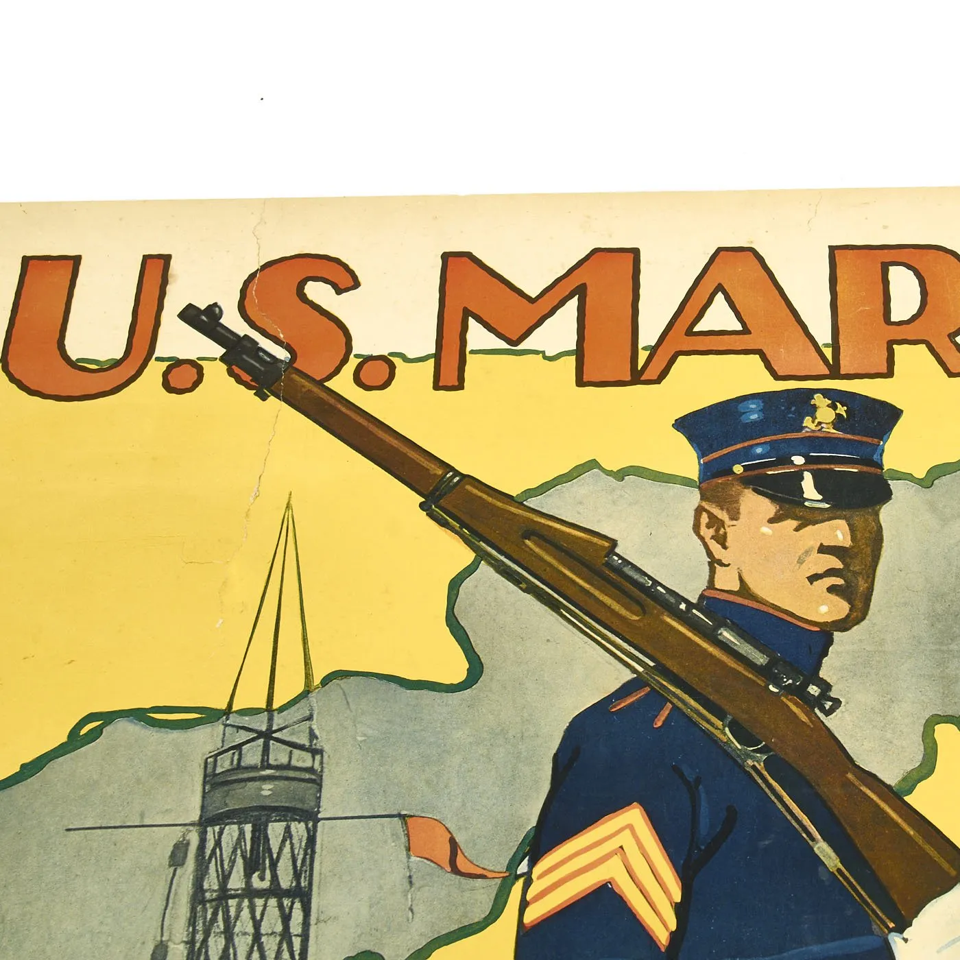 Original U.S. WWI Marine Enlistment Poster - Service on Land and Sea