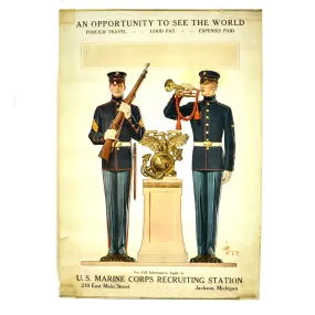 Original U.S. WWI Recruitment Poster - U.S. Marines - An Opportunity To See The World