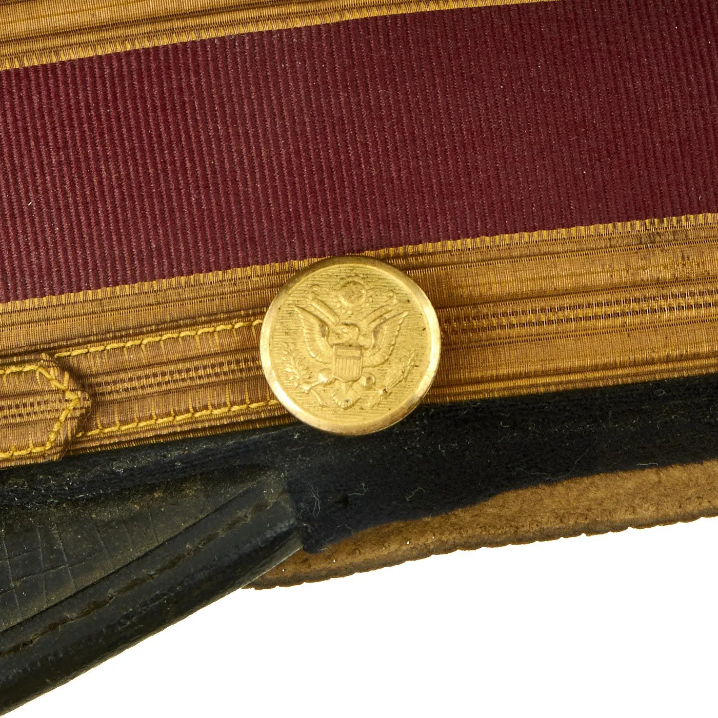 Original U.S. WWI US M-1910 Medical Officer's Dress Blue Visor Cap with Direct Embroidered Bouillon Insignia