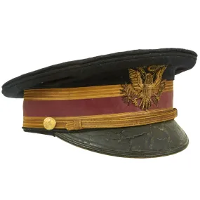 Original U.S. WWI US M-1910 Medical Officer's Dress Blue Visor Cap with Direct Embroidered Bouillon Insignia