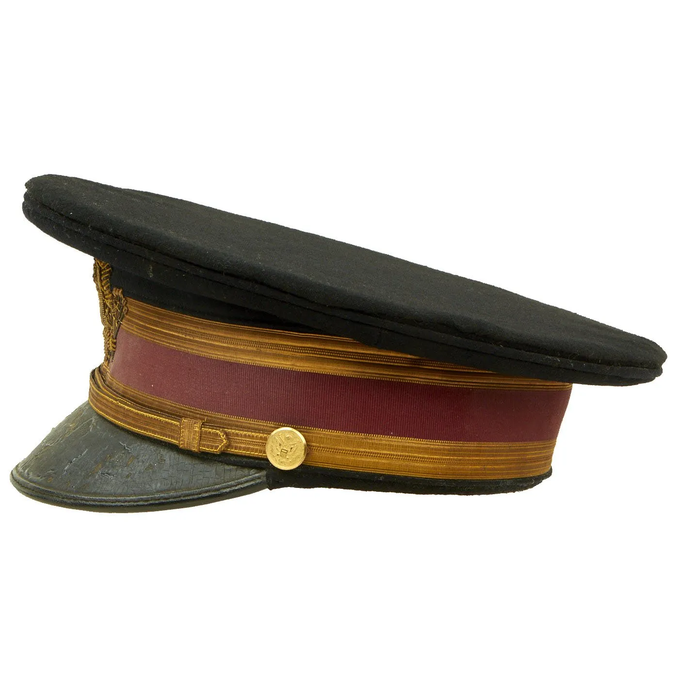 Original U.S. WWI US M-1910 Medical Officer's Dress Blue Visor Cap with Direct Embroidered Bouillon Insignia