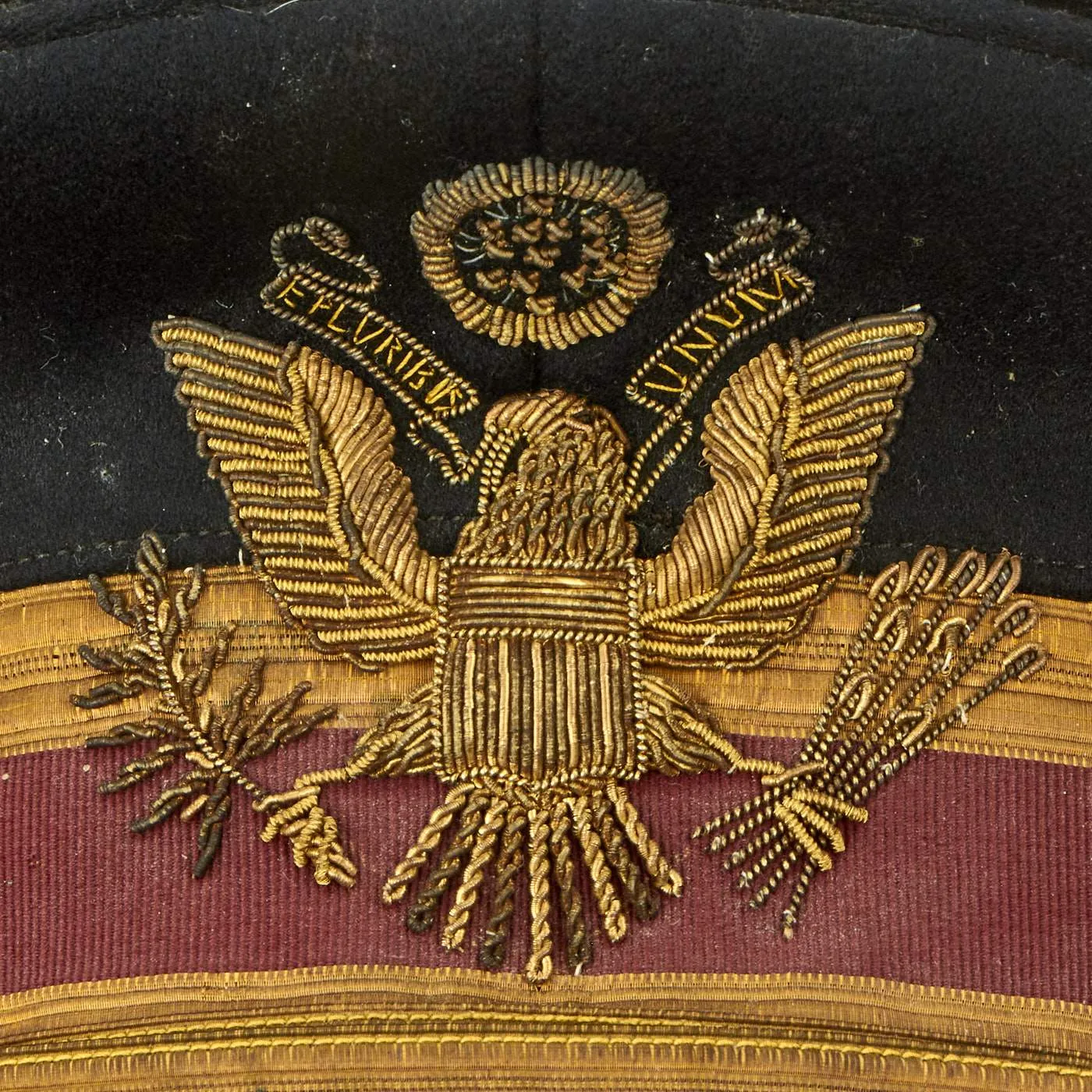 Original U.S. WWI US M-1910 Medical Officer's Dress Blue Visor Cap with Direct Embroidered Bouillon Insignia