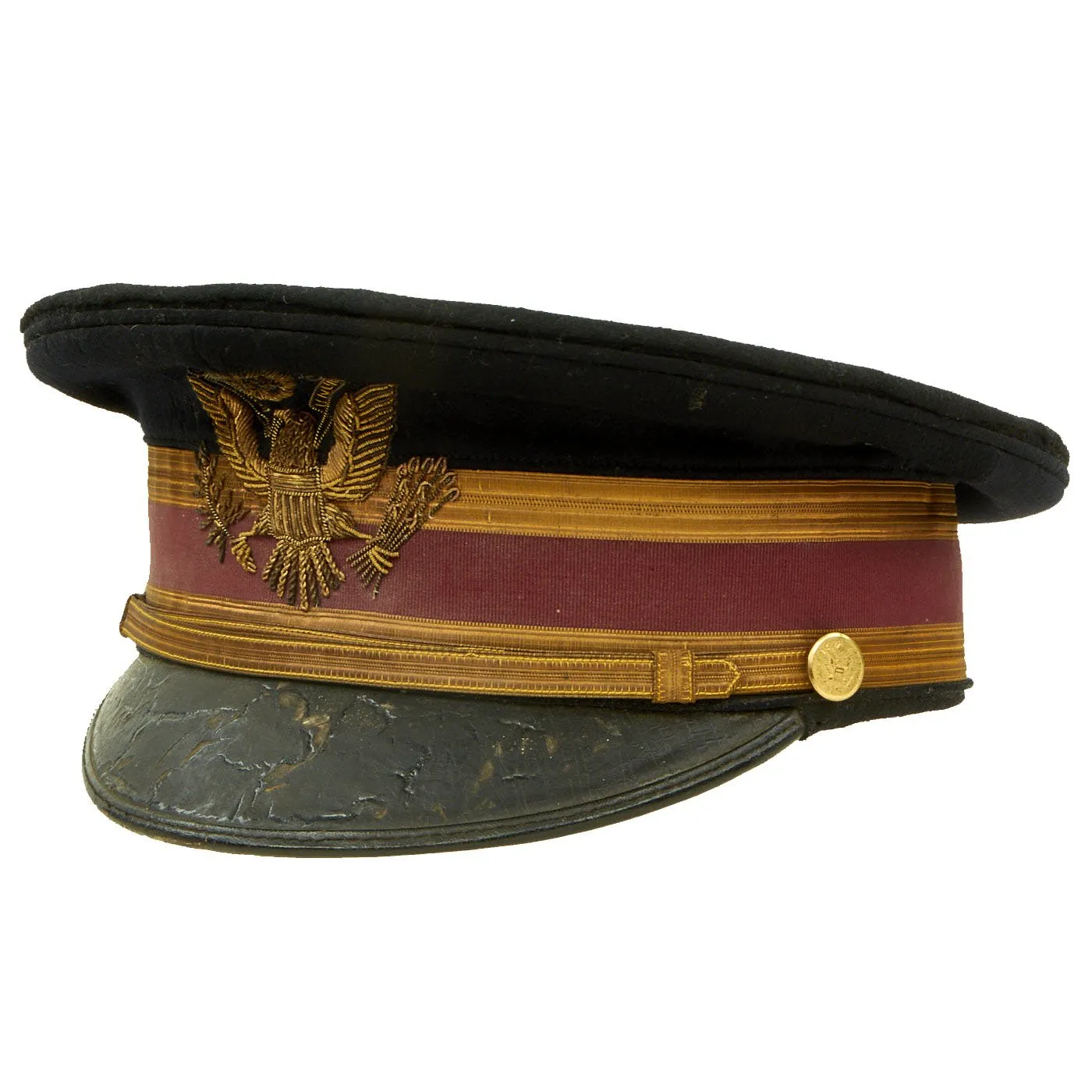 Original U.S. WWI US M-1910 Medical Officer's Dress Blue Visor Cap with Direct Embroidered Bouillon Insignia