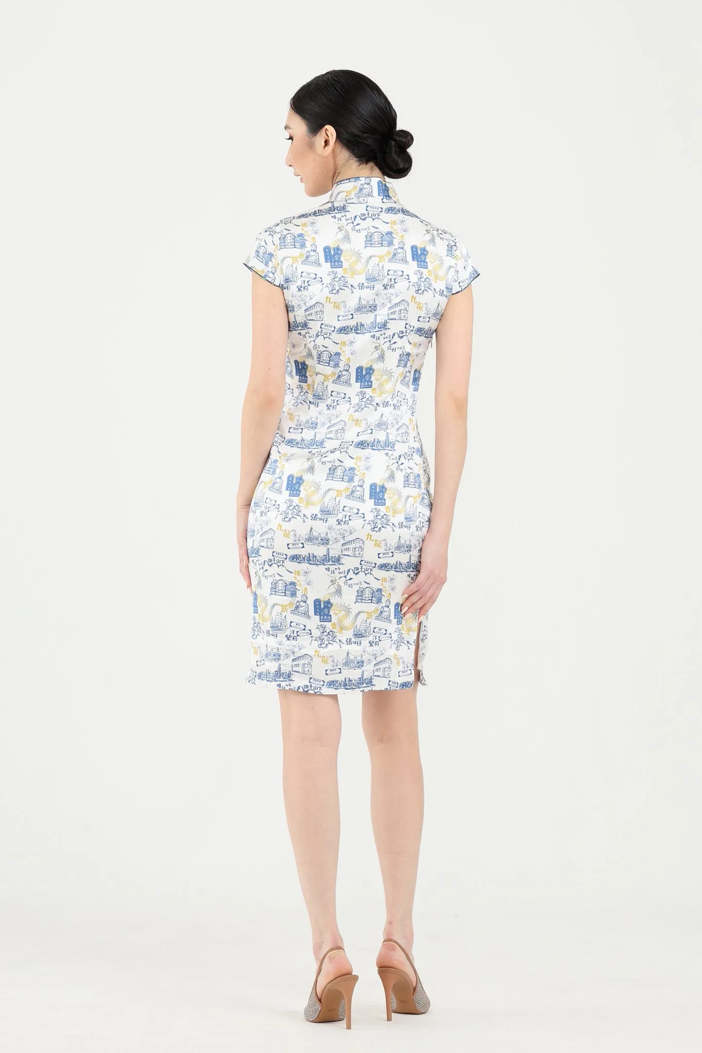 PANDORA HK Print Cheongsam (White/ Navy)