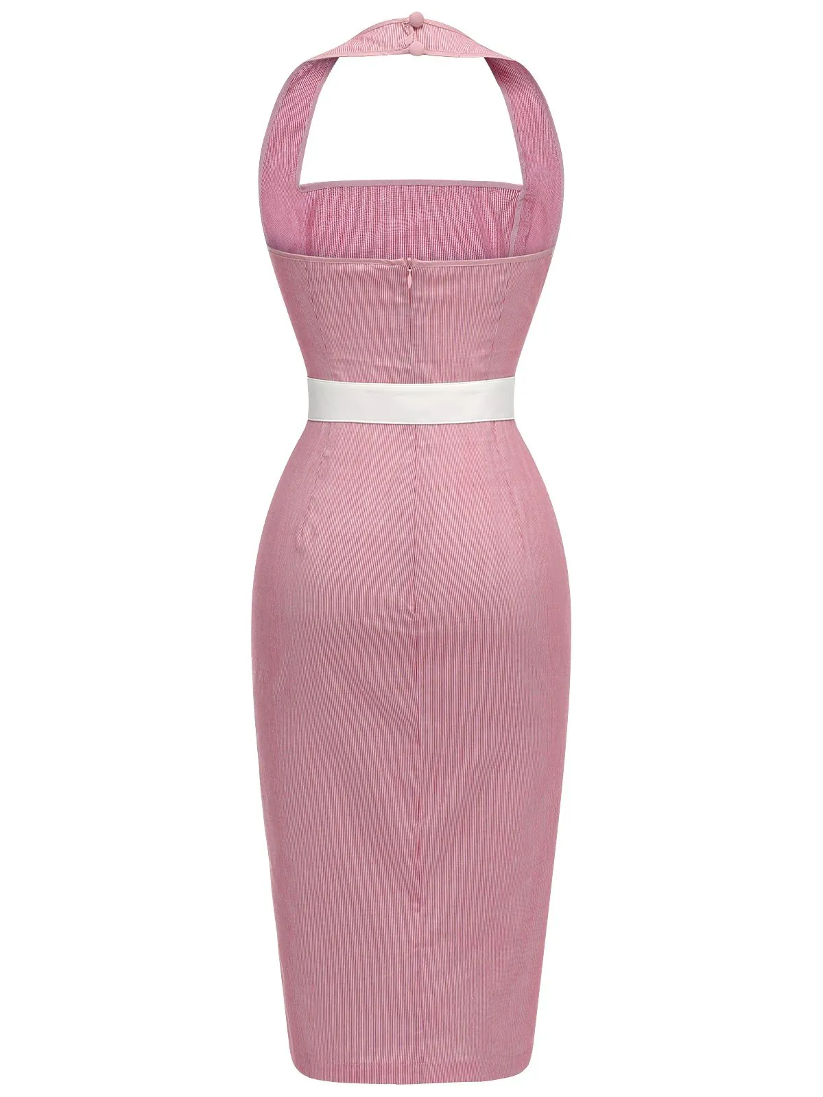 Pink 1960s Halter Stripes Belted Bodycon Dress