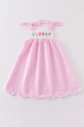 Pink ice cream french knot seersucker dress