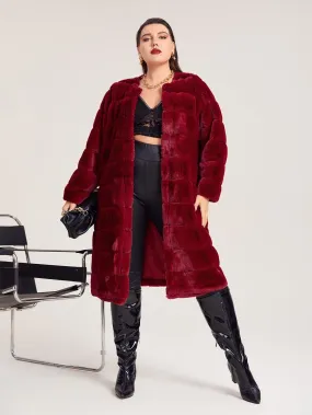 Plain Long Sleeve Knee Length Plus Size Faux Fur Coat