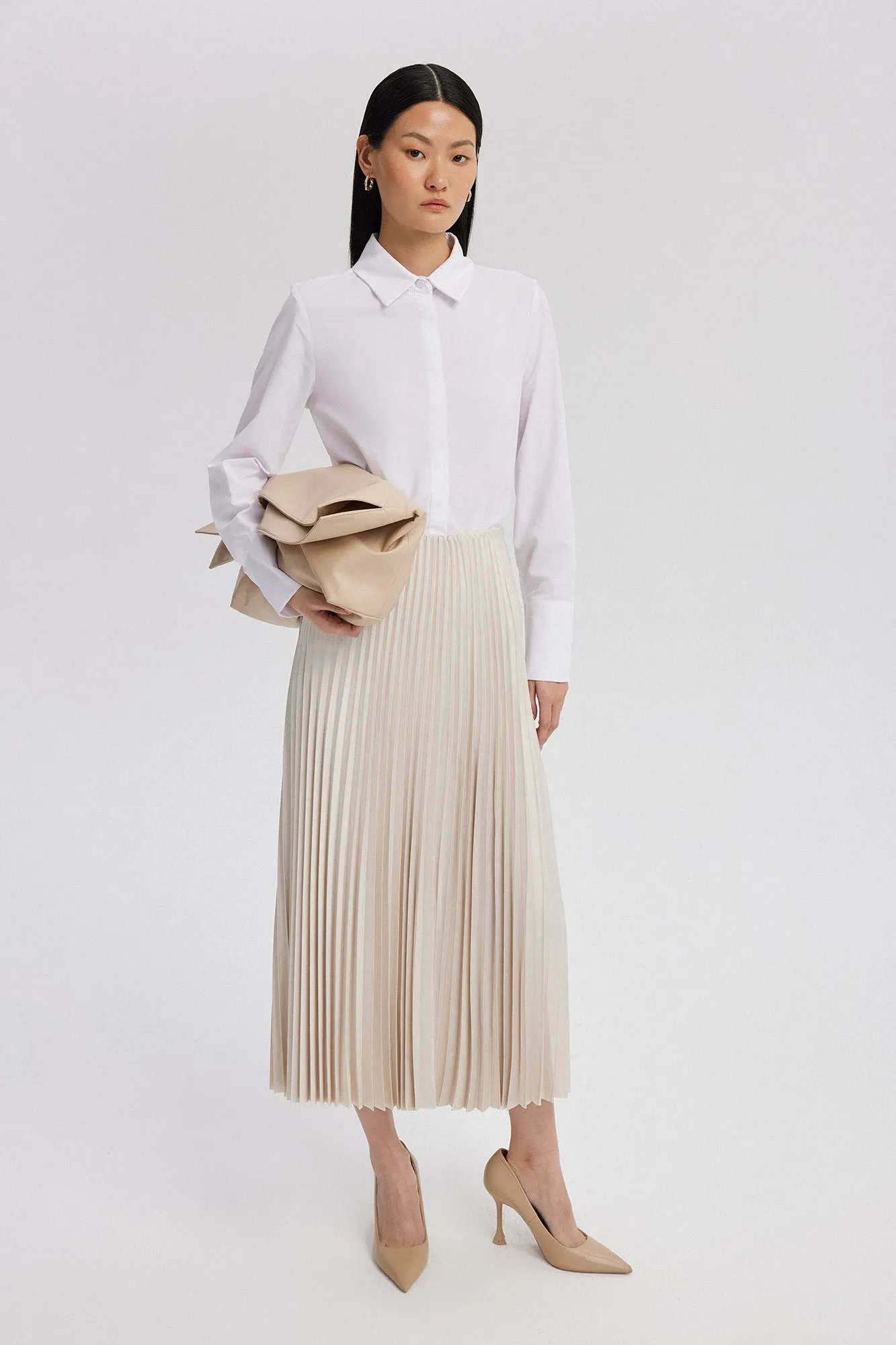 PLEATED SATIN SKIRT