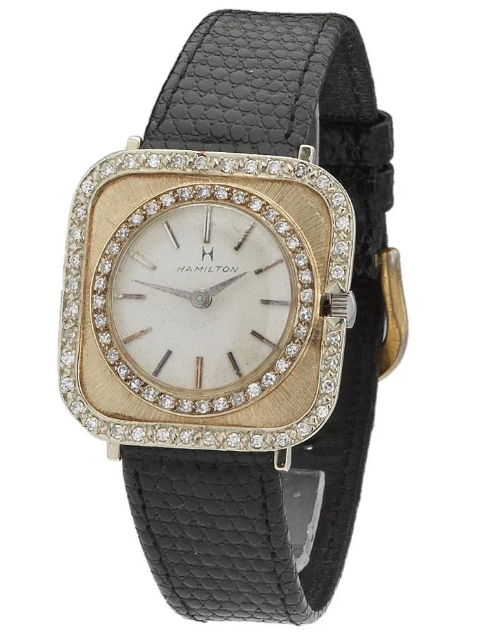 Pre-Owned Vintage Hamilton Watch - 14K - Circa 1950s - Diamond - Black Strap