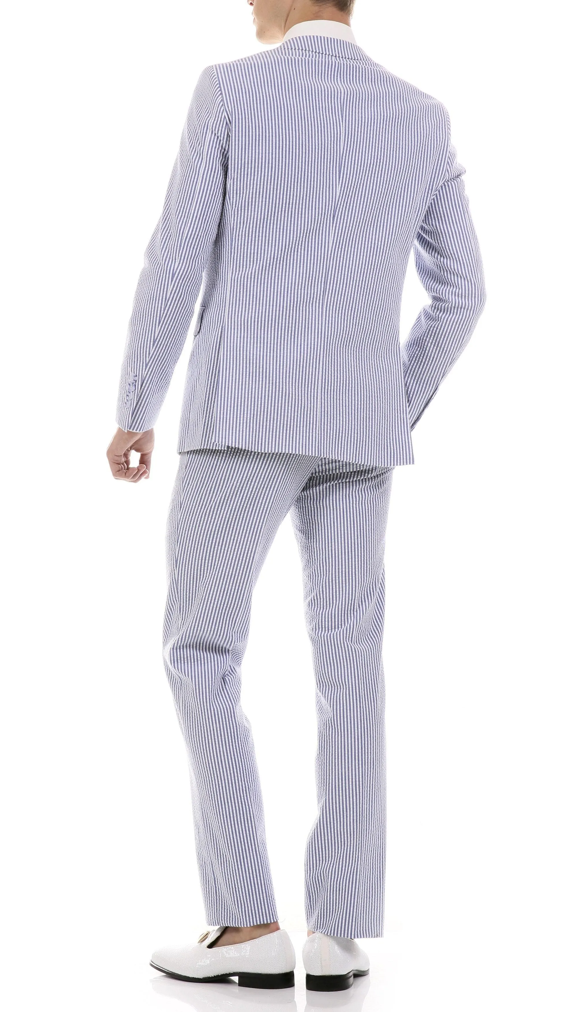 Premium Comfort Cotton Slim fit Blue Seersucker 2 Piece Suit