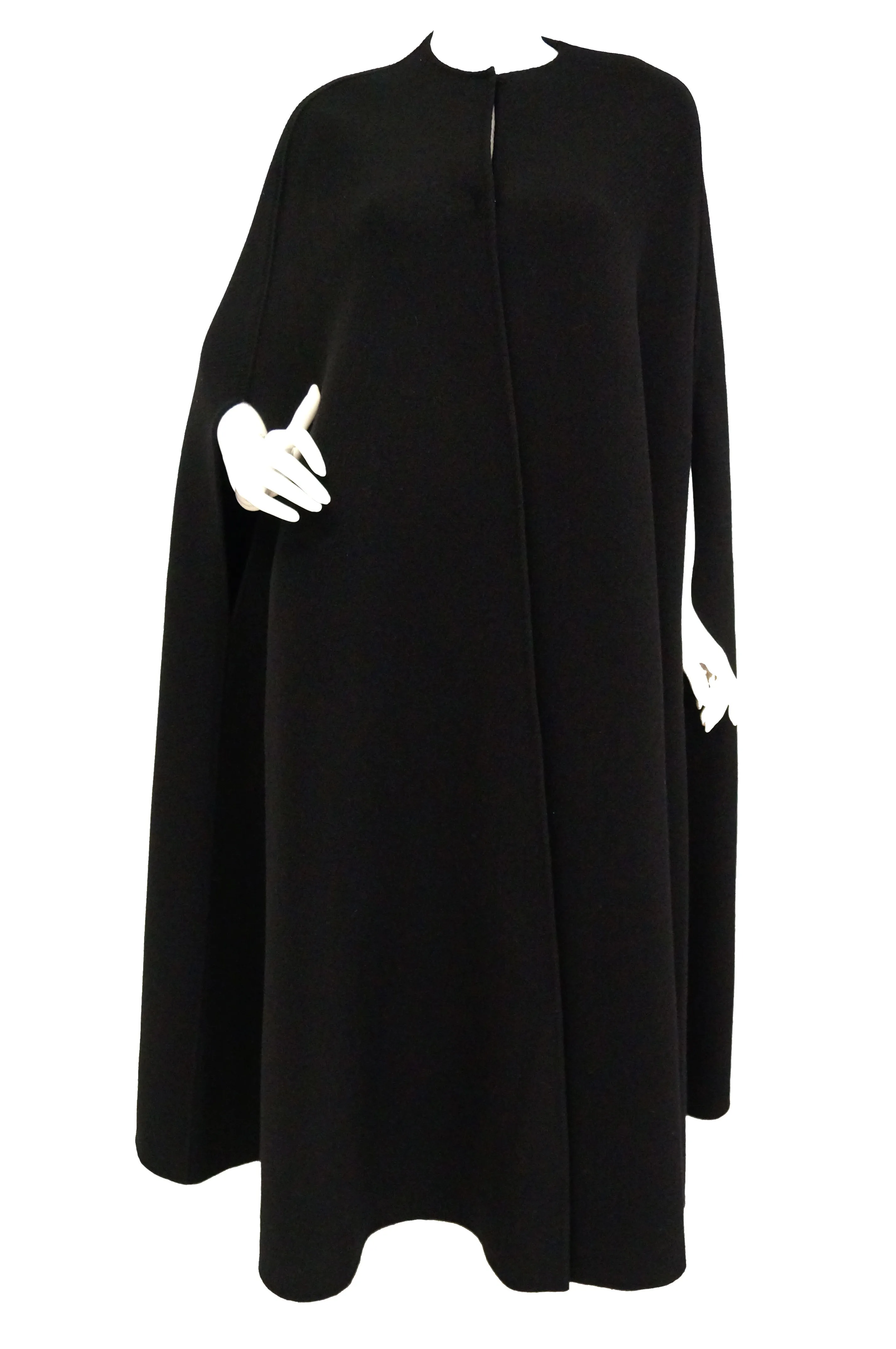 Rare 1940s Madame Gres Couture Floor Length Black Wool Cloak