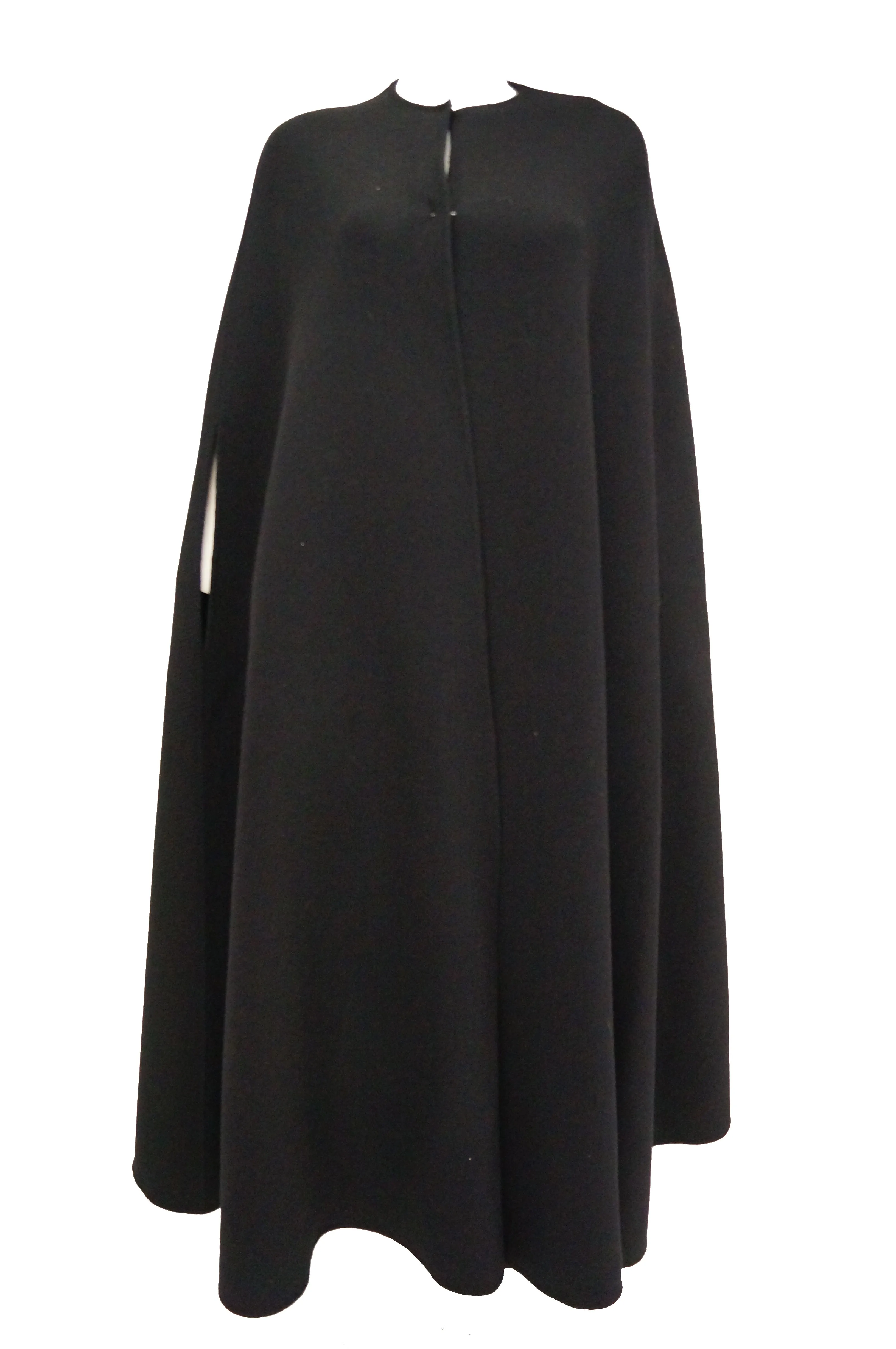 Rare 1940s Madame Gres Couture Floor Length Black Wool Cloak