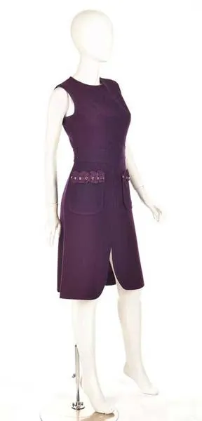 Rare 1950s Pierre Cardin Wool Eggplant Purple Sheath Dress