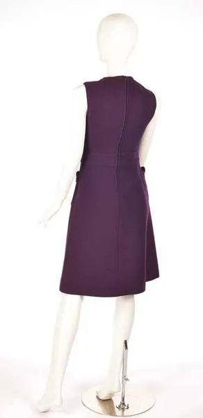 Rare 1950s Pierre Cardin Wool Eggplant Purple Sheath Dress