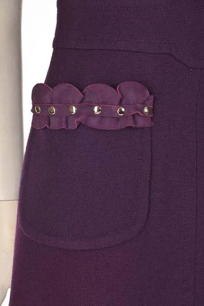 Rare 1950s Pierre Cardin Wool Eggplant Purple Sheath Dress