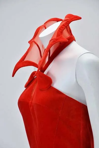 Rare 1980s Thierry Mugler Red Velvet Gown, "The Kiss of the Spider-woman"