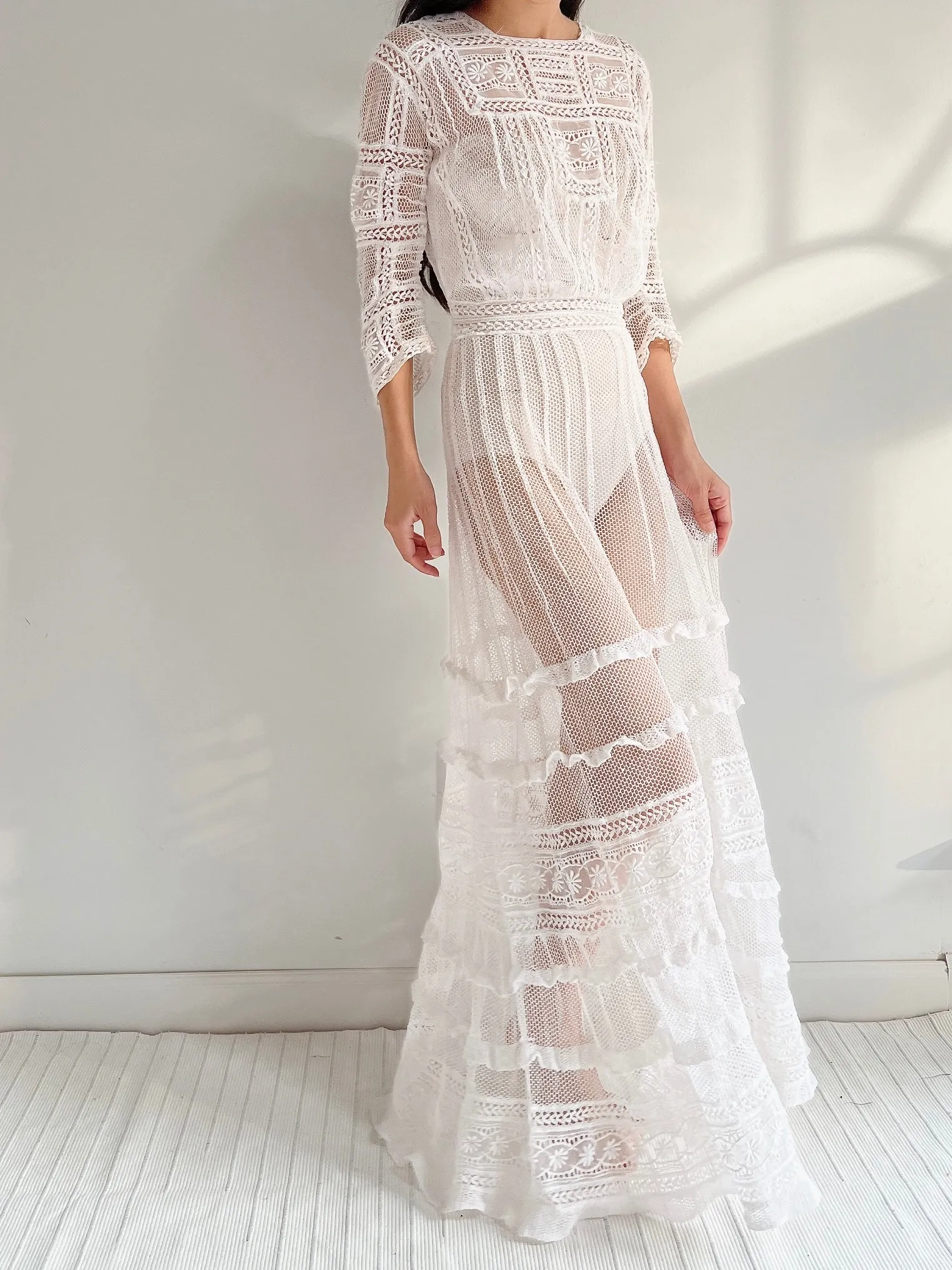 Rare Antique Edwardian Mesh Net Dress - XS