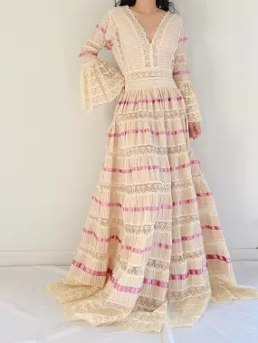 Rare Vintage Light Pink Mexican Wedding Dress - S