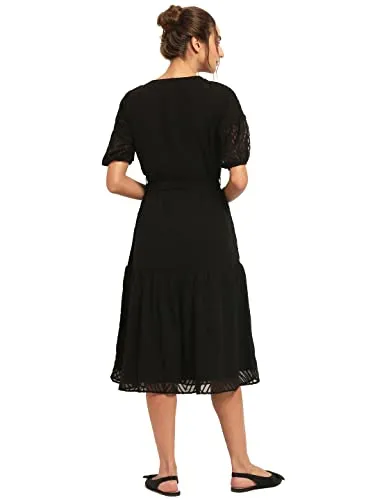 RARE Women's Synthetic a-line Knee-Long Dress (ep31080-l_Black_L)