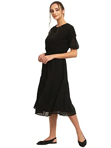 RARE Women's Synthetic a-line Knee-Long Dress (ep31080-l_Black_L)