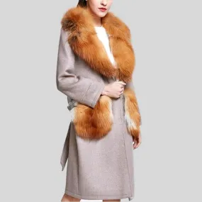 Real Fox Fur Woolen  Coat