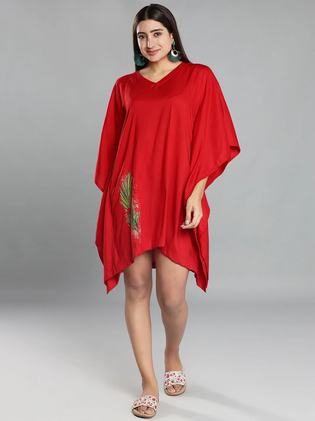 Red Rayon Kaftan - Wreath