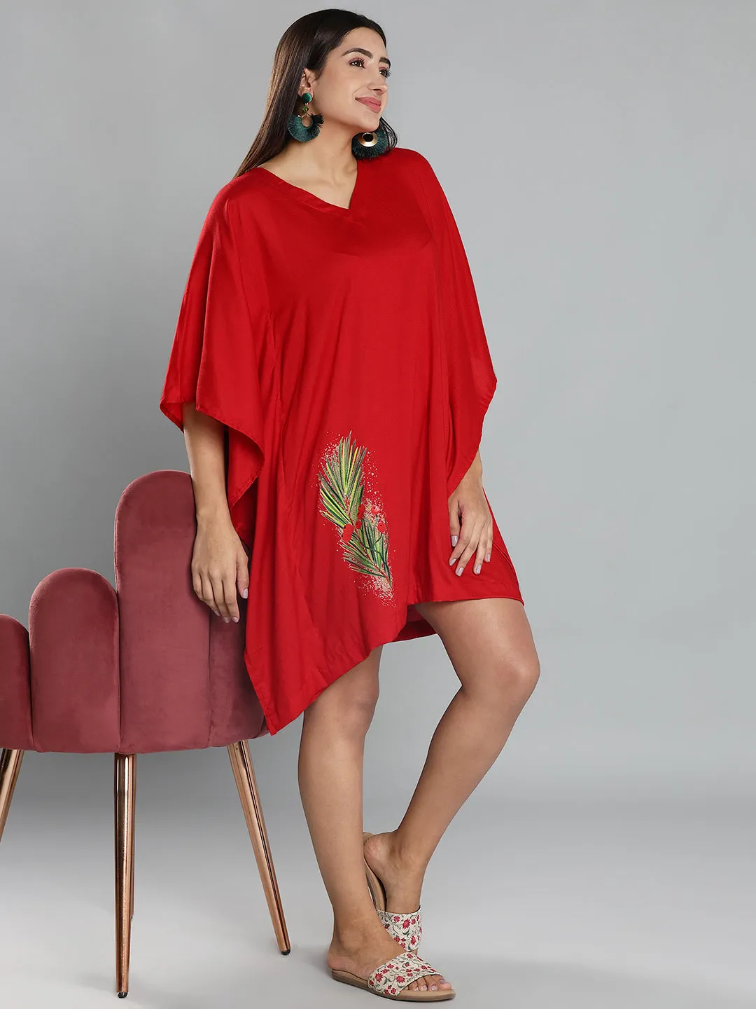 Red Rayon Kaftan - Wreath