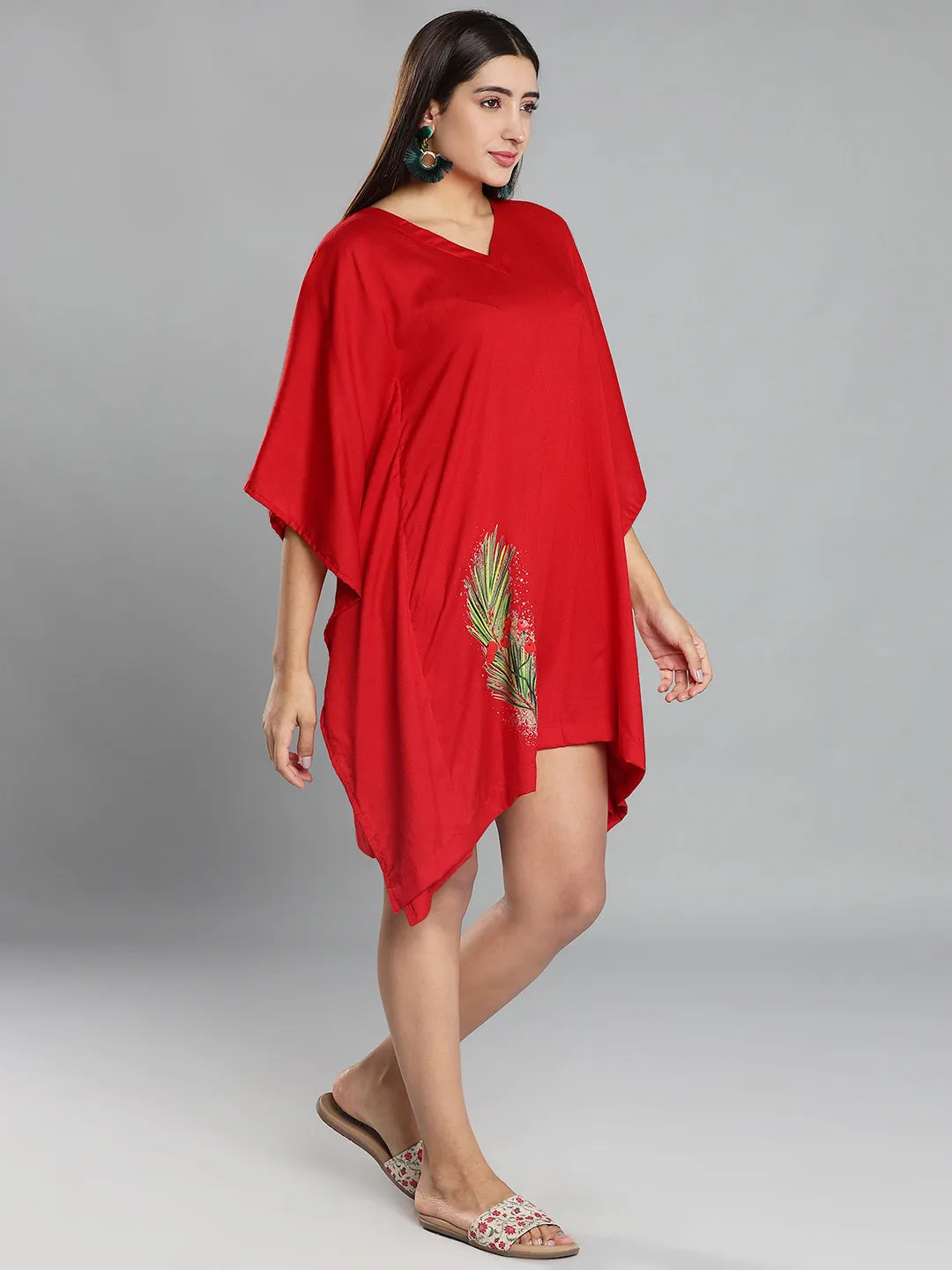 Red Rayon Kaftan - Wreath