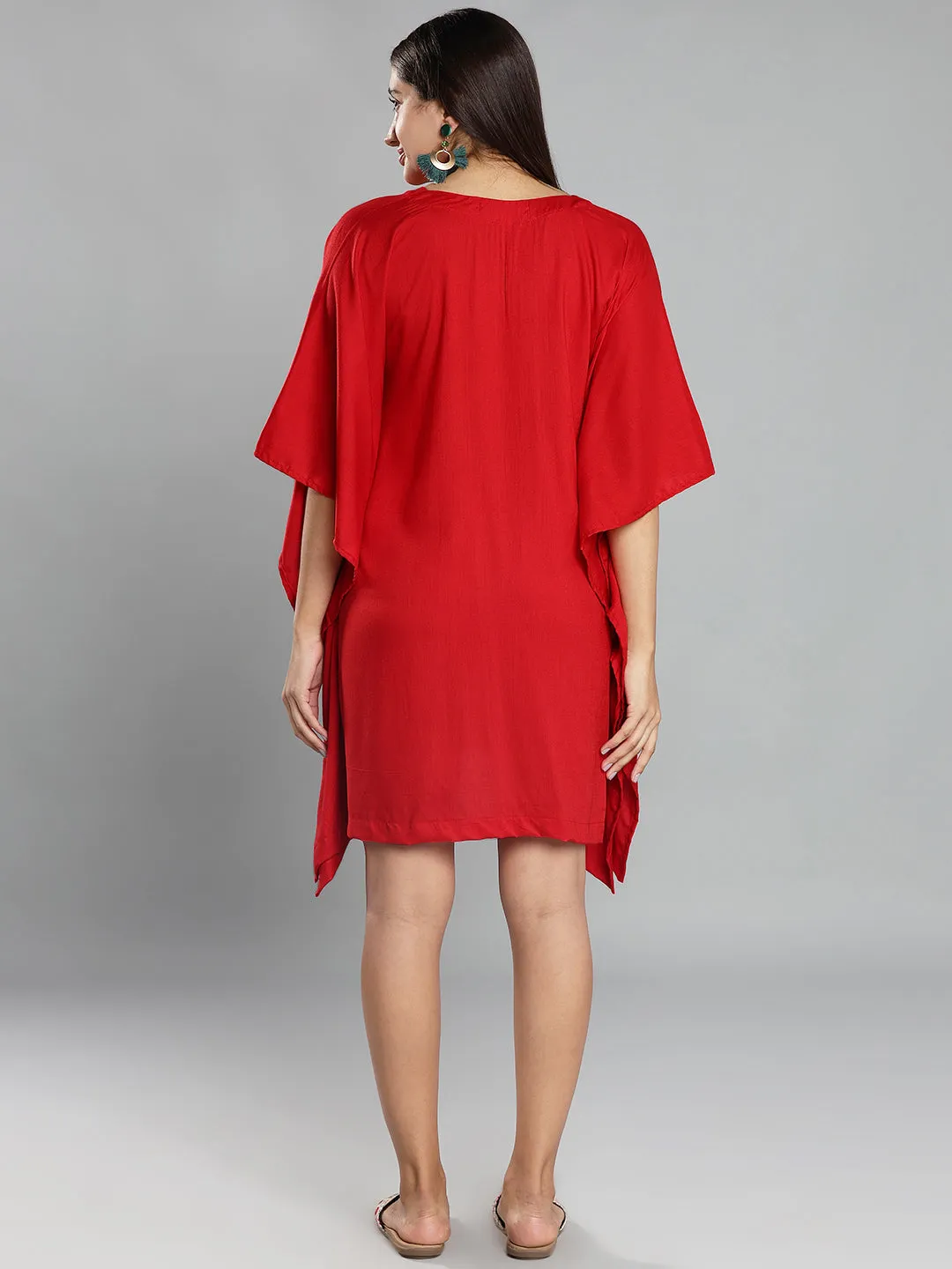 Red Rayon Kaftan - Wreath