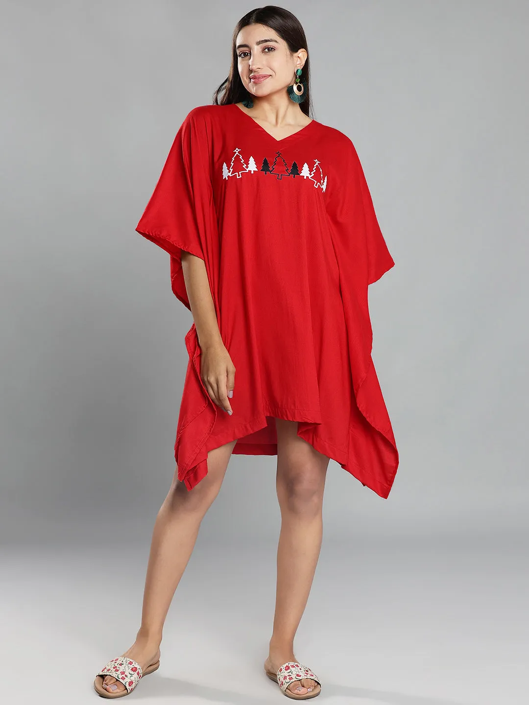 Red Rayon Kaftan - Xmas