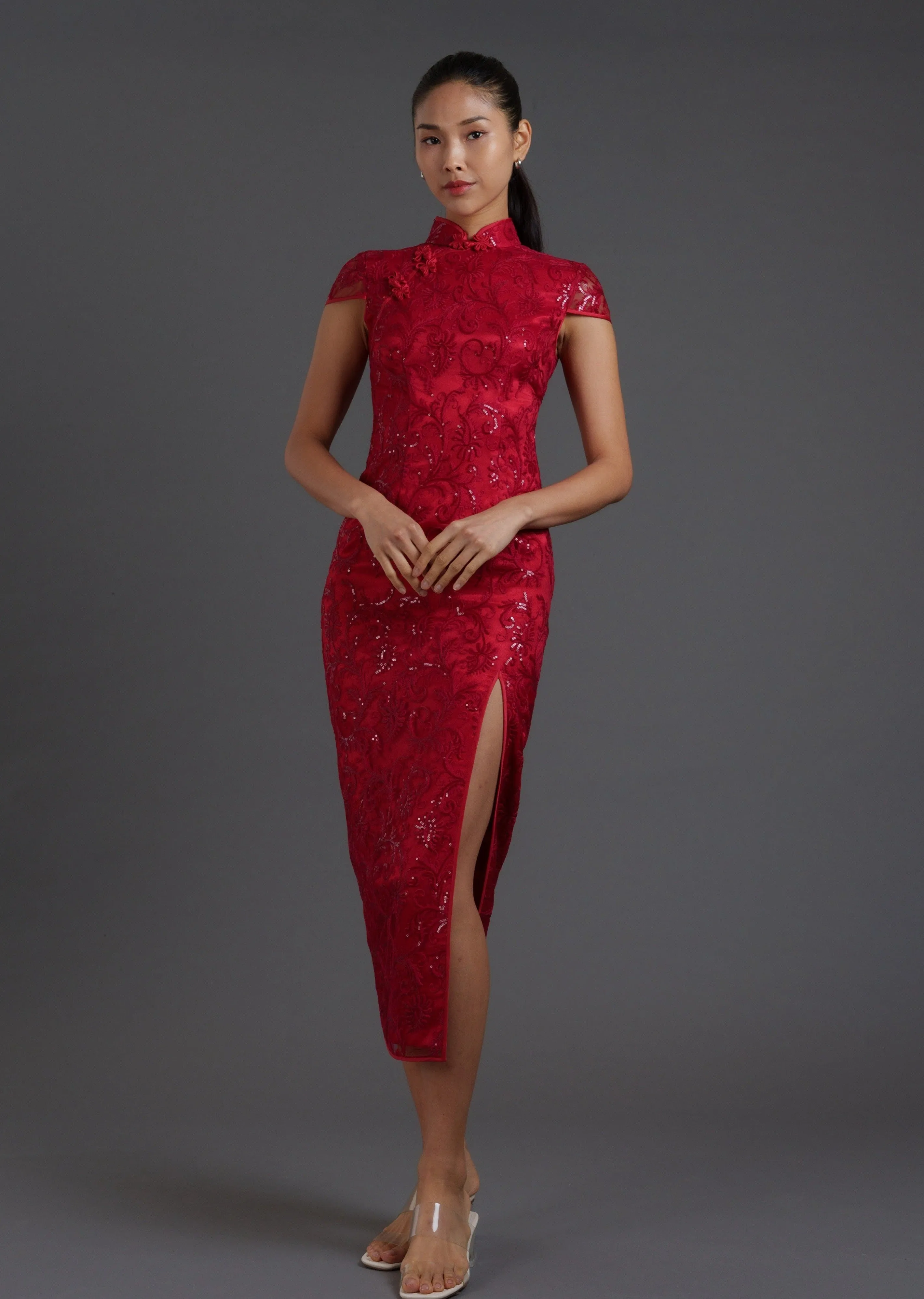 Redstar Cap Sleeve Lace Qipao - RTW