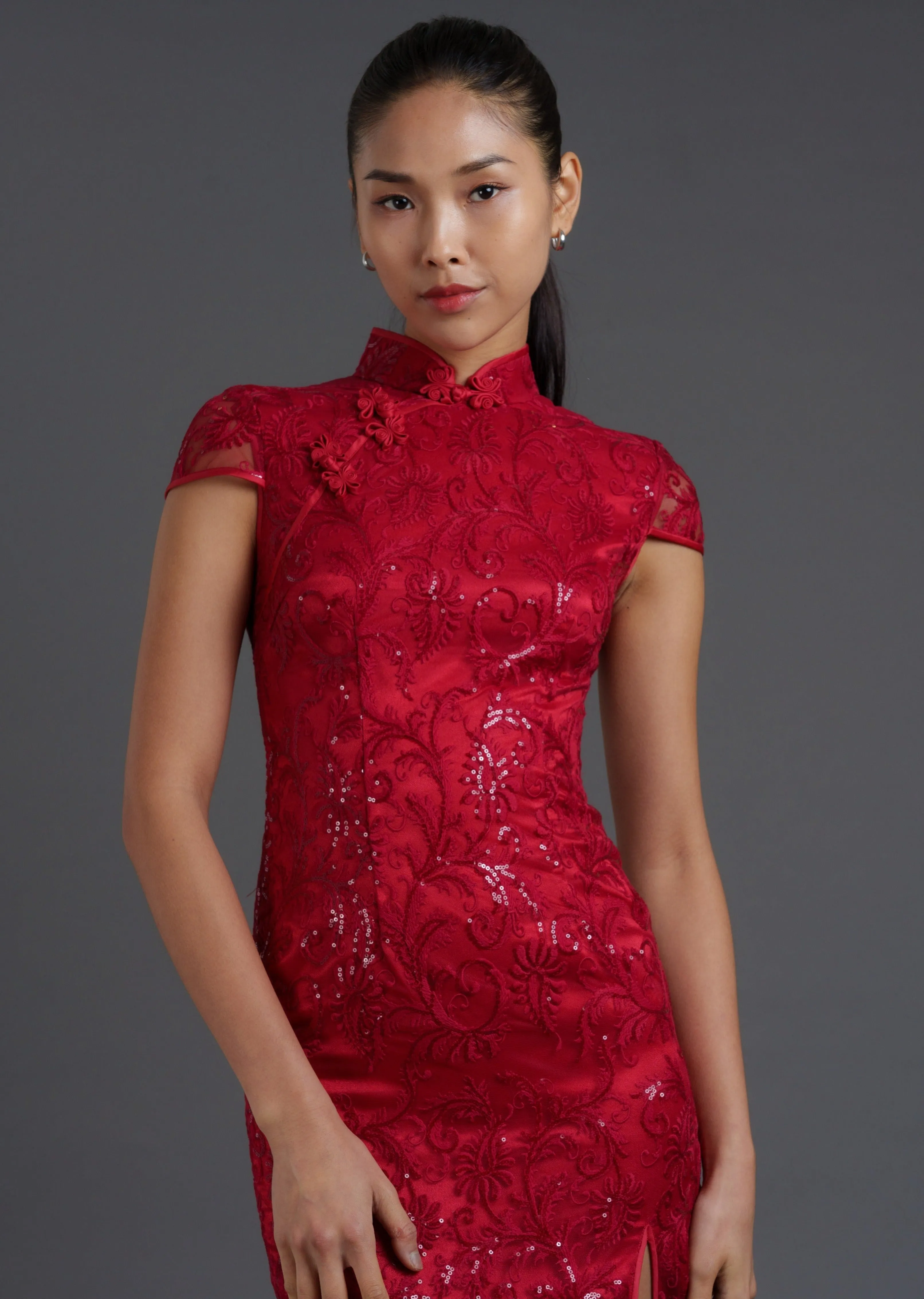 Redstar Cap Sleeve Lace Qipao - RTW