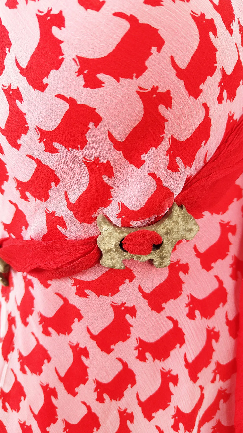 Ronit Zilkha Vintage Red & Pink Silk Chiffon Scottie Dog Dress