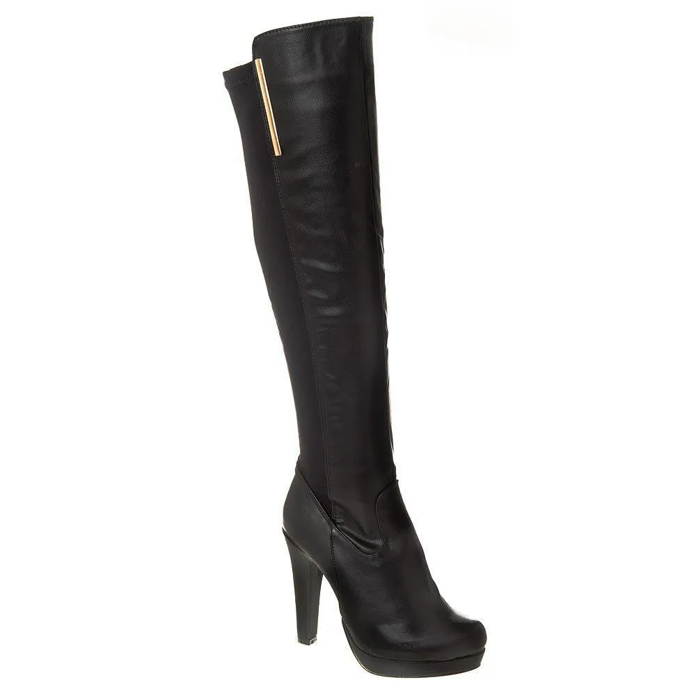 Sacramento High Heel Platform Knee High Boot Elastic Panel