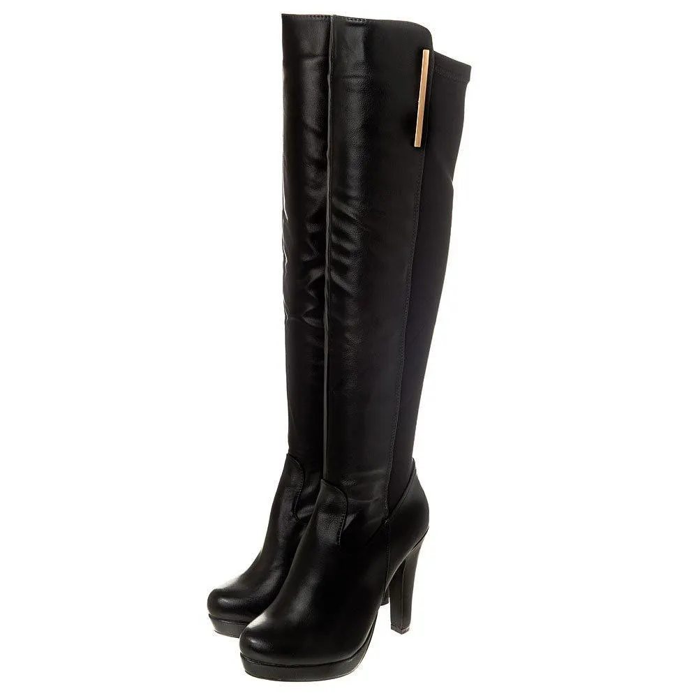 Sacramento High Heel Platform Knee High Boot Elastic Panel