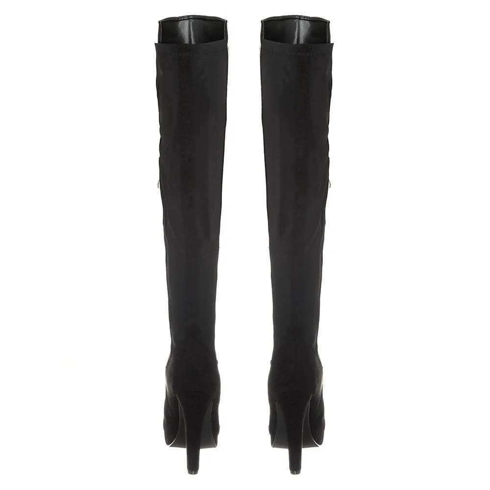 Sacramento High Heel Platform Knee High Boot Elastic Panel