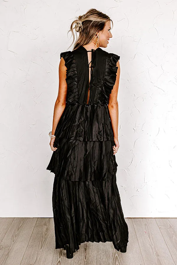 Seeking Champagne Pleated Maxi Dress In Black