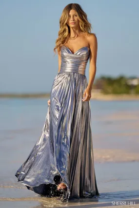 Sherri Hill - 56065 - Pleated Metallic Strapless Gown