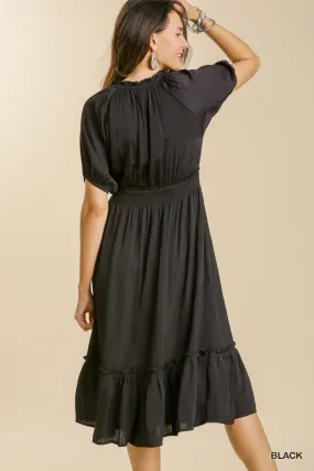 Short Puff Sleeve Tiered Maxi Dress