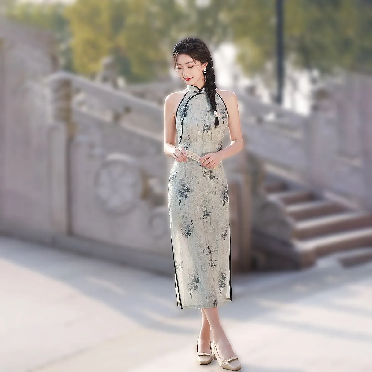 Sleeveless Floral Cheongsam Dress