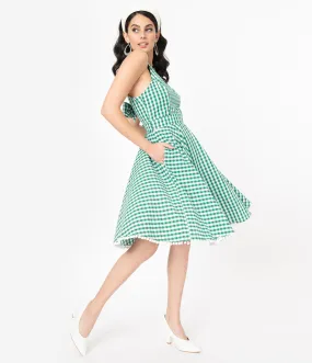 Smak Parlour Green & White Gingham Make Me Over Flare Dress