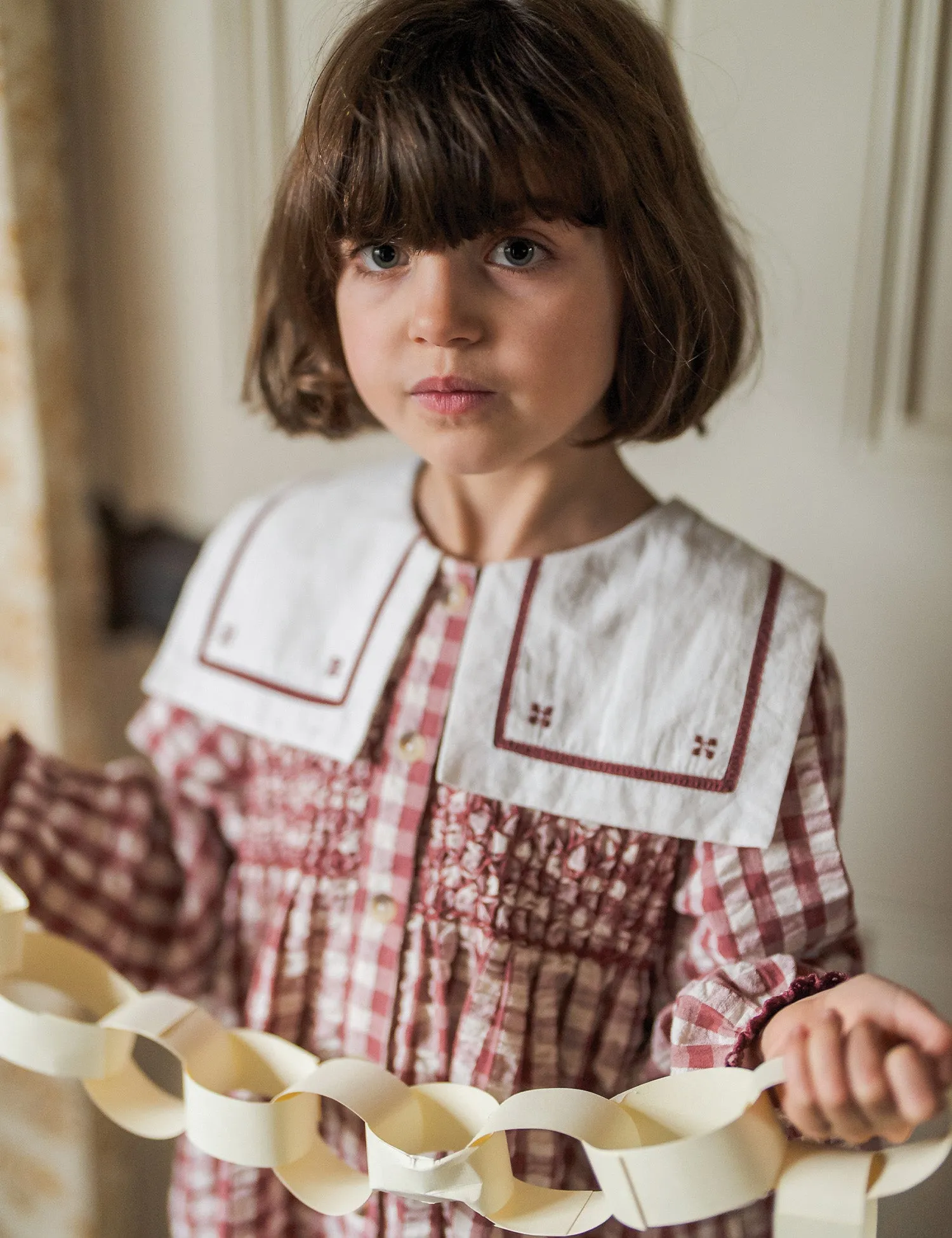 Smocked Sabrina Dress in Apple Butter Seersucker Gingham