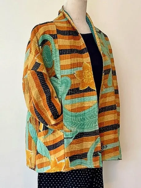 Specialty Collection: Hand Embroidered Short Jacket Fully Reversible. Kantha Quilted.