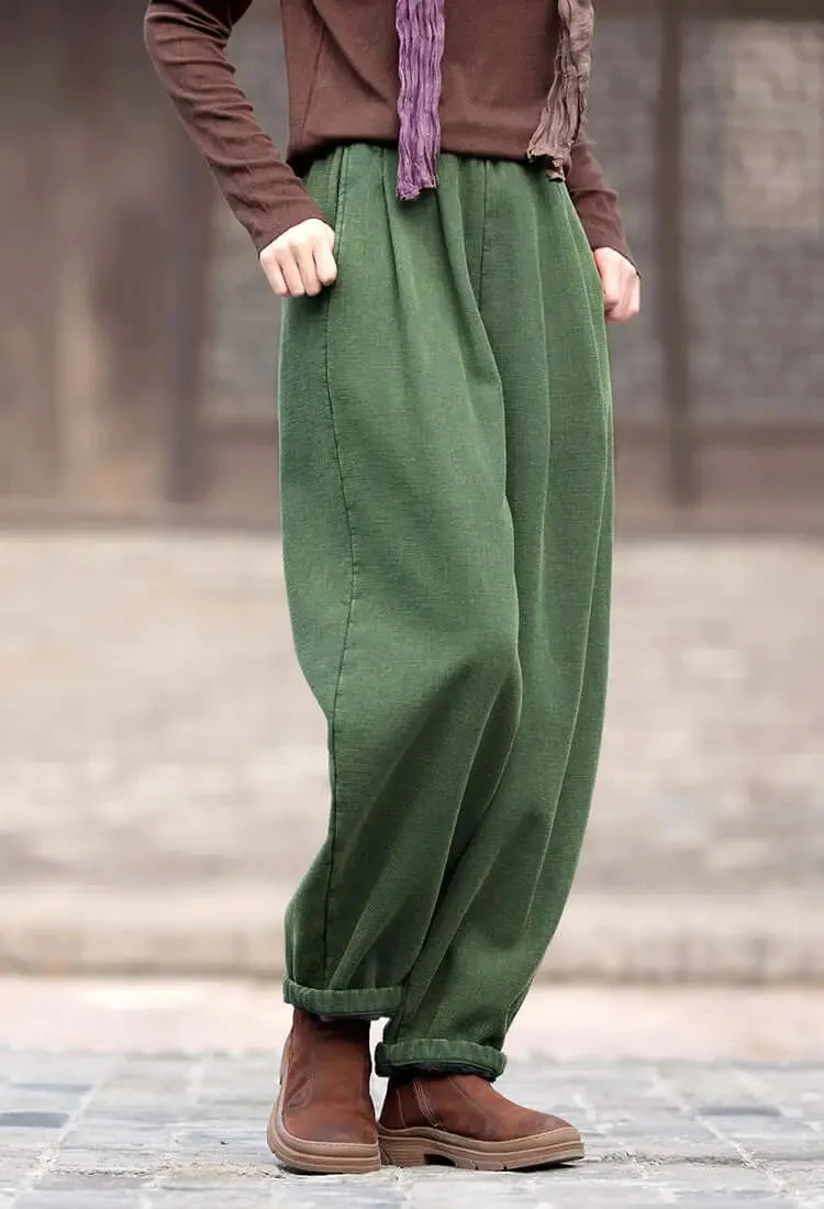 Spring Casual Linen Lantern Plus Fleece Pants for Women